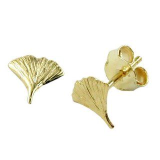 Earring stud ginkgo leaf 9k gold DE NO Jewelry