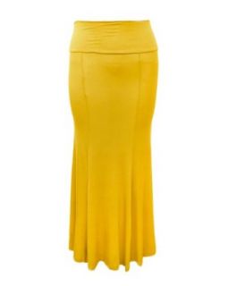 Plus Size Yellow Flared Long Skirt Elastic Waist