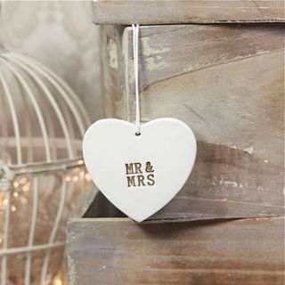 'mr & mrs' ceramic white heart decoration by lisa angel wedding