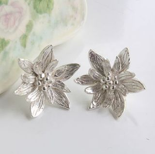 silver lotus flower earrings by caroline brook