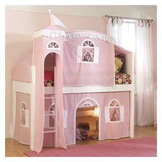 Cottage Twin Low Loft Tent Bed with Tent and Built In Ladder Configuration Low Loft Bed with Castle Tent Home & Kitchen