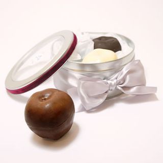 filled chocolate apples in gift tin by fairy tale gourmet