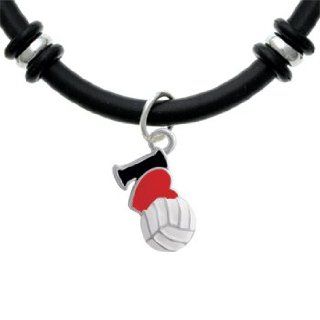 I Love Volleyball   Red Heart Black Rubber Charm Bracelet [Jewelry] Delight Jewelry Jewelry