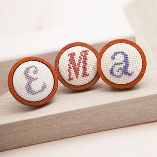 personalised embroidered initial brooch by handstitched with love