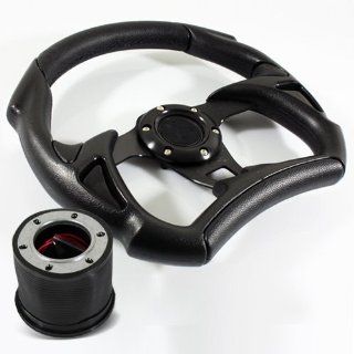 84 04 Ford Mustang 320mm F1 Style 320mm F1 Style Racing Steering Wheel All Black PVC Leather w/ Hub Boss Adapter Kit Automotive