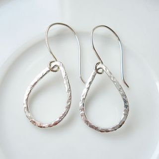 hammered silver teardrop earrings by mia belle