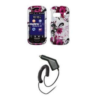 EMPIRE White and Purple Flowers Design Snap On Cover Case + Car Charger (CLA) for Samsung Craft R900 Cell Phones & Accessories