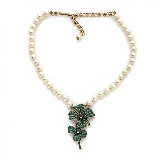 Heidi Daus "Luck Be With You" Simulated Pearl 4 Leaf Clover Drop Necklace