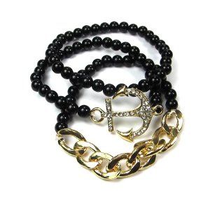 New Fashion Gold And Black Anchor Nautical Ocean Theme Arm Candy Arm Party Stretch Bracelet Symbol Beaded Crystal Rhinestones Jewelry