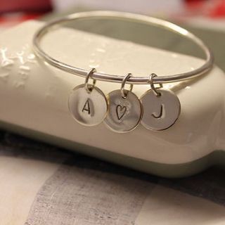 personalised silver letter tag bangle by posh totty designs boutique