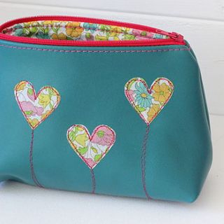 personalised leather heart cosmetic bag by what katie did next