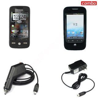 HTC Droid Eris S6200 Combo Solid Black Silicon Skin Case Faceplate Cover + LCD Screen Protector + Rapid Car Charger + Home Wall Charger for HTC Droid Eris S6200 Cell Phones & Accessories