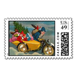 Santa on Motorcycle   A Vintage Xmas Stamp