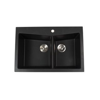 Kraus 33 1/2 inch Dual Mount 60/40 Double Bowl Black Onyx Granite Kitchen Sink Kraus Kitchen Sinks