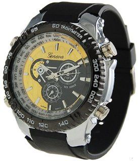 Geneva Platinum 3283 Men's Decorative Chronograph Silicone Sports Watch  Yellow/Blk Watches