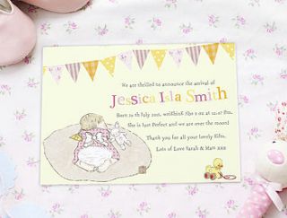personalised baby birth announcement cards by olivia sticks with layla