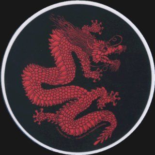 Red Chinese Dragon on Black Circle   Sticker / Decal Automotive