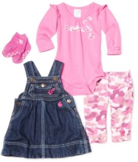 Carhartt Baby girls Newborn Carhartt 4 Piece Jumper Gift Set, Medium Wash Dark Blue, 9 Months Clothing