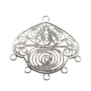 2 pcs .925 Sterling Silver Filigree Wire Flower Chandelier Link Bead / Earring Connector / Findings / Bright