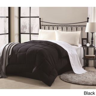Private Overfilled Solid Color Microfiber Down Alternative Comforter Black Size Twin