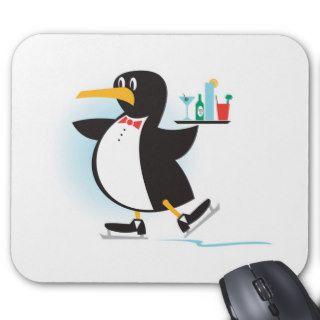 cute waiter penguin on skates mouse mat