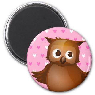 Cute Owl on Pink Heart Pattern Background Fridge Magnet