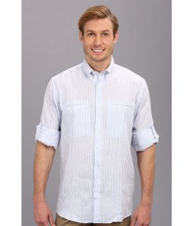 Culture Phit Adan Relaxed Fit Linen Shirt Mens Long Sleeve Button Up (Blue)