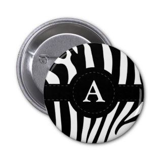 Zebra stripes monogram initial A custom Buttons