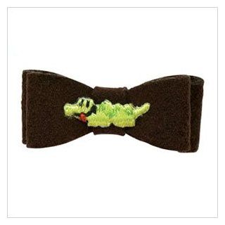 Ultrasuede Adorned Hair Bow for Dogs   Chocolate Brown with Alligator  Pet Hair Accessories 