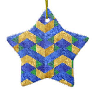 Blue Gold Abstract Chevron Christmas Tree Ornament
