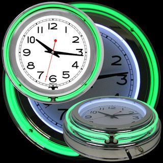 Green/ White Double Ring Neon Clock