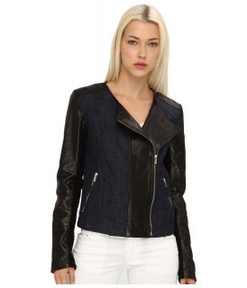 Armani Jeans Leather And Denim Jacket Womens Coat (Black)
