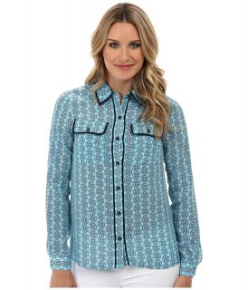 Jones New York Utility Pocket Shirt w/ Buttons Womens Long Sleeve Button Up (Blue)