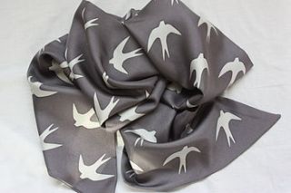 swallow print silk scarf   grey by somerville scarves