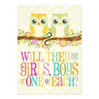 Baby Owl Twins   Gender Unknown Baby Shower Personalized Invitations