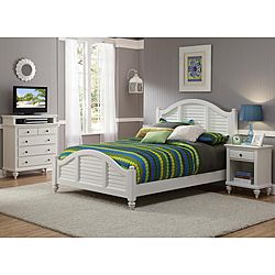 Home Styles Bermuda Brushed White Queen size Bed, Night Stand, And Media Chest Set White Size California King