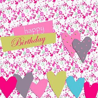 hearts birthday card with crystal gem by sabah designs