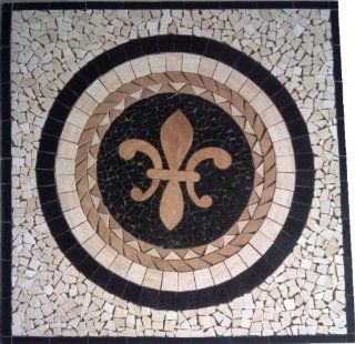 Tile Floor Medallion Marble Mosaic Fleur de Lis Square Design 48"    