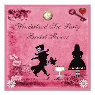 Pink Alice in Wonderland Tea Party Bridal Shower Personalized Invites