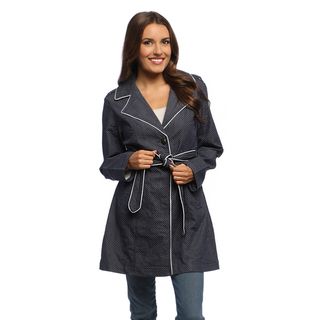 Live A Little Women's Navy Swiss Dots Belted Trench Coat Live A Little Jackets