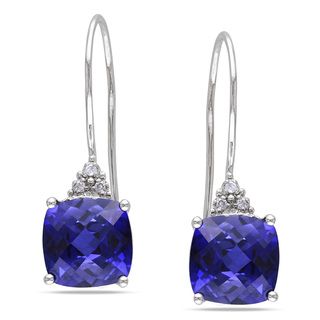 Miadora 10k White Gold Created Sapphire and Diamond Earrings Miadora Gemstone Earrings