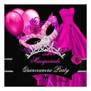 Masquerade Quinceanera Birthday Party Pink Announcements