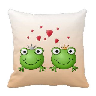 Frog Prince and Frog Princess, with hearts. Throw Pillows