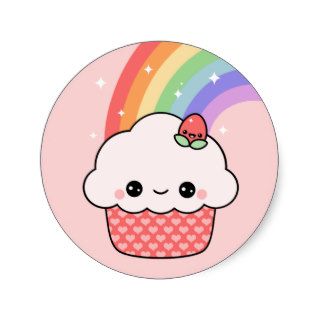 Cute Strawberry Cupcake Round Sticker