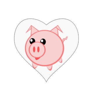 Happy Cartoon Pig Heart Sticker