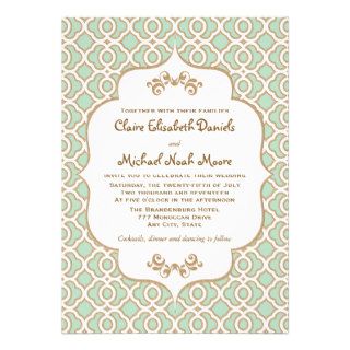 Mint Green Gold Moroccan Wedding Invitations
