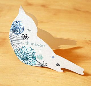 floral bird 'thank you' card by kate moby