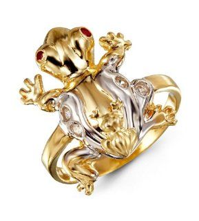 14k Yellow White Gold Red CZ Frog Womens Fashion Ring Jewelry