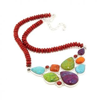 Jay King Multicolored Turquoise and Coral Sterling Silver Necklace