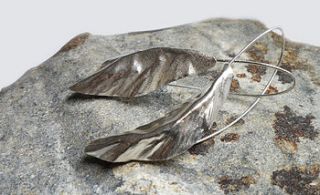 handmade silver leaf drop earrings by sonja bessant jewellery